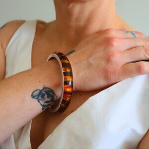 Baltic Amber Bangle Bracelet in Sterling Silver